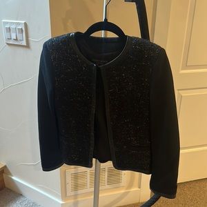 ALICE & OLIVIA WOOL LEATHER CROPPED BLAZER JACKET